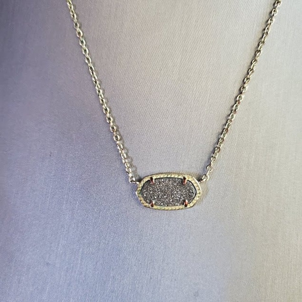 Kendra Scott Elisa Gold Plate Pendant Necklace Gold Drusy Stone Everyday Dainty - Picture 8 of 8